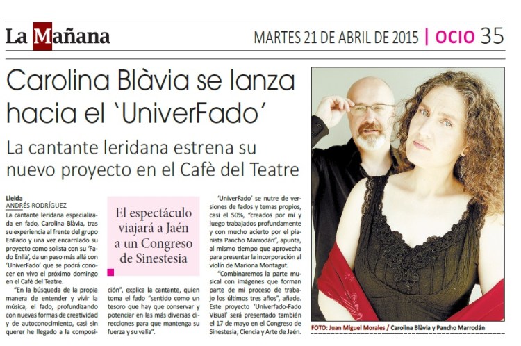La Manyana 21 abril 15. Carolina Blàvia Fado Visual UniverFado
