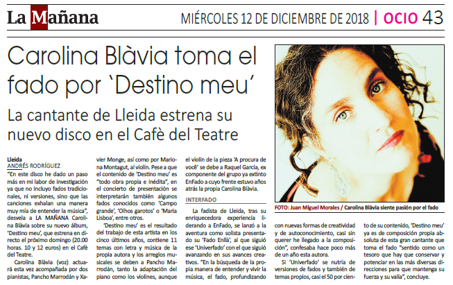 Carolina Blavia Fado La mañana 12 des 18